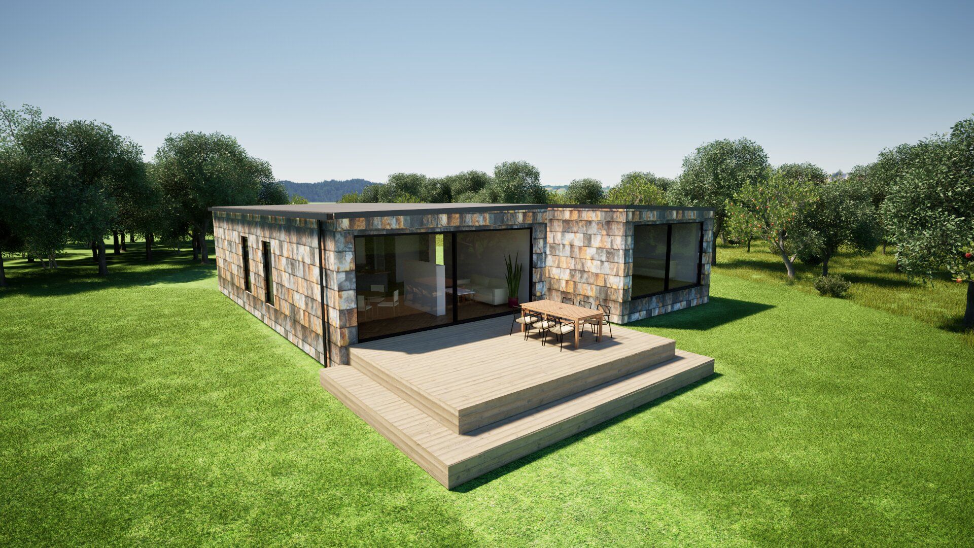 Kongstruct Flexhus - fleksibelt hus med skiferfacade og store glaspartier